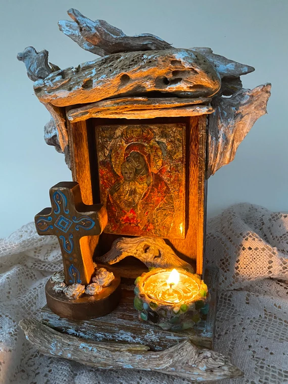 “Virgin and Child — Rustic Shrine”