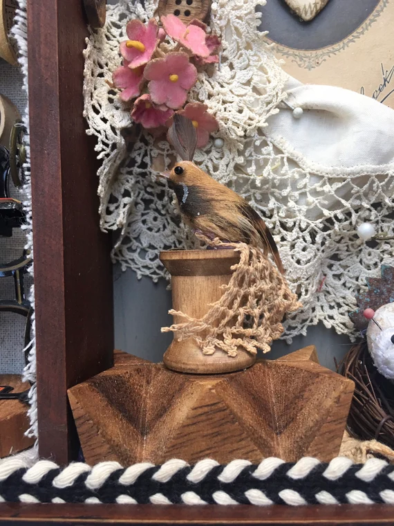 “The Seamstress” — Mixed Media Assemblage Shadow Box