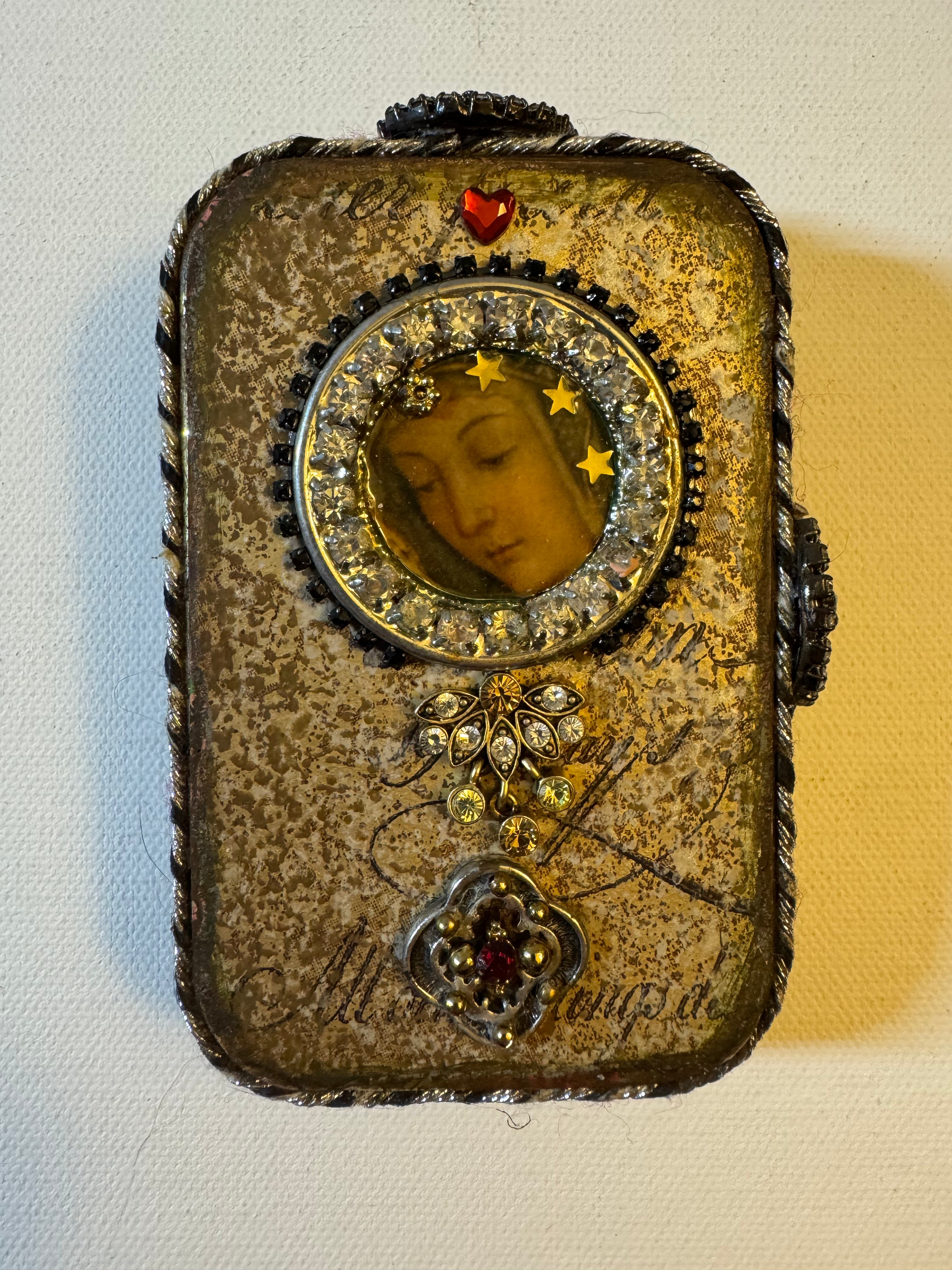 “The Saint’s Reliquary Bundle” — Sculptural Devotional Shrine in Keepsake Box (Includes Necklace + Votive Candle)
