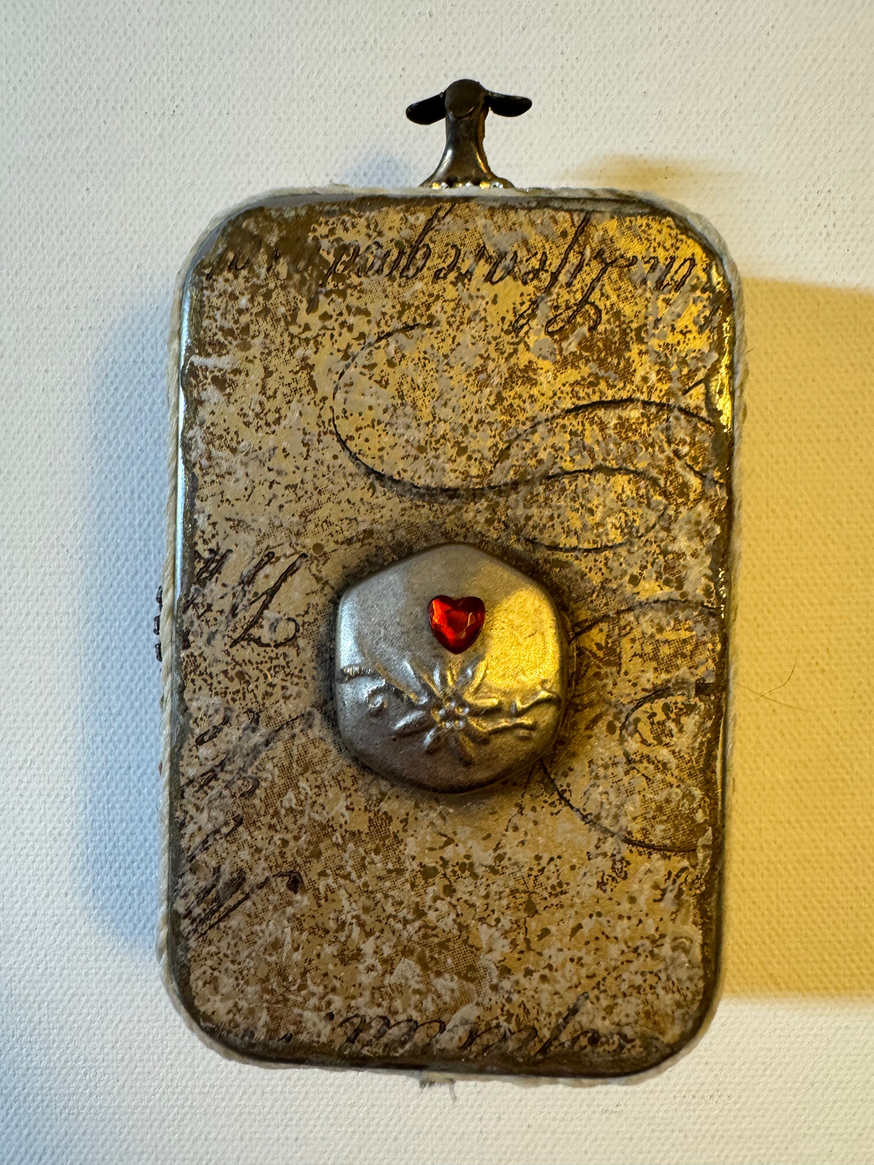 “The Lady of the Hidden Realm” — Medieval Reliquary Altered Tin Shrine with Miniature Sculpture & Illuminated Booklet (Gift-Boxed)