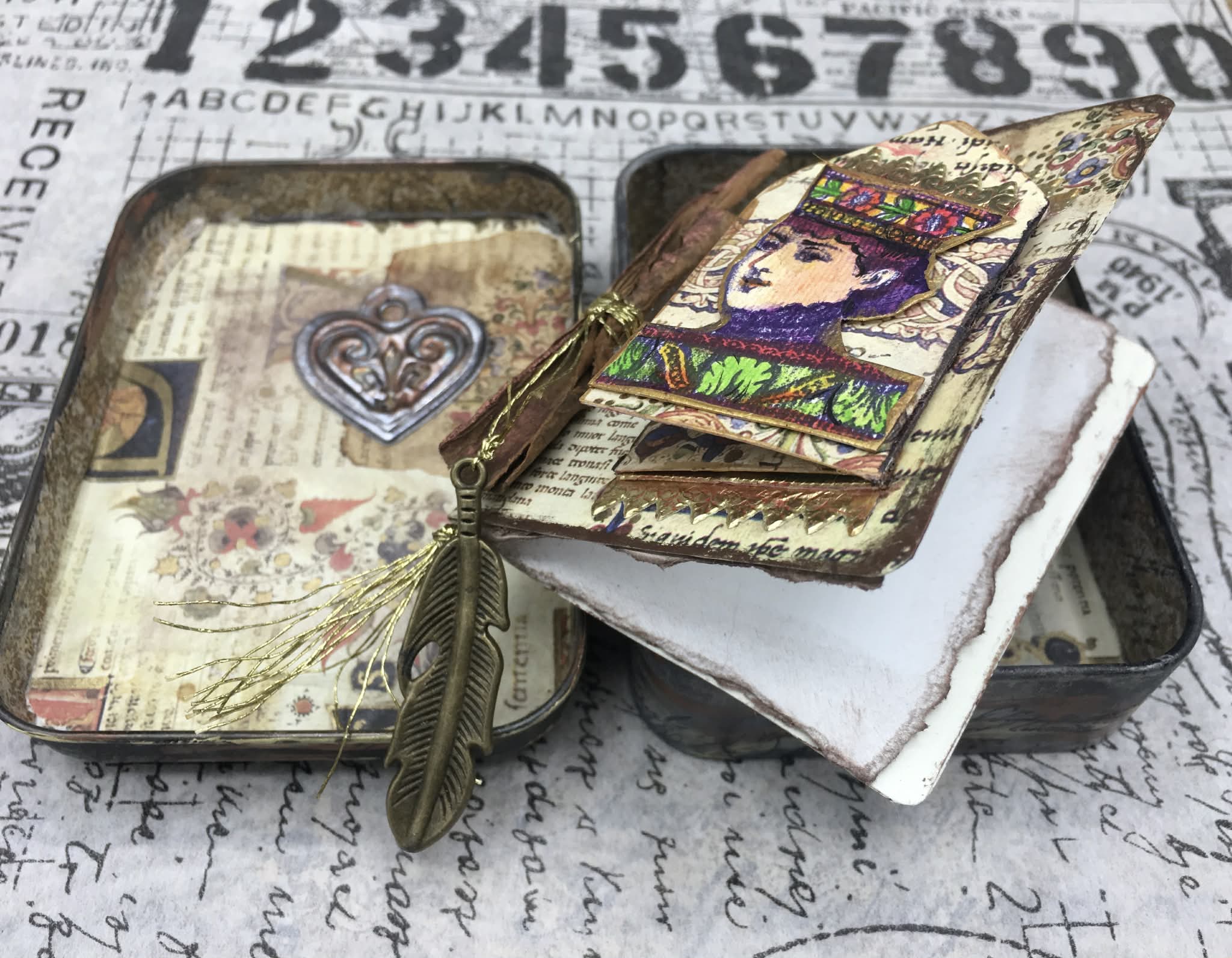 “The Queen’s Prayer Book” — Medieval-Inspired Altered Tin Shrine with Flip-Open Mini Book