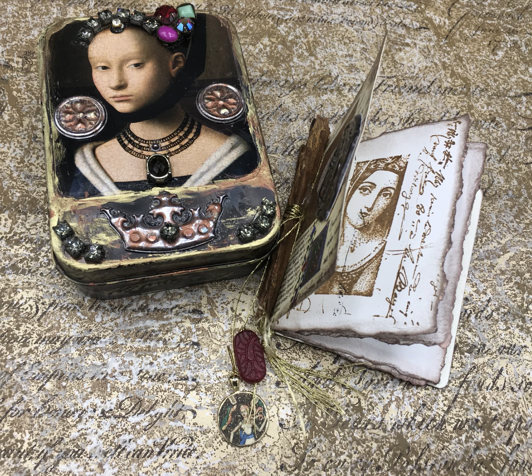 “Medieval Prayer Box – Illuminated Mini Reliquary Tin with Handmade Prayer Book”
