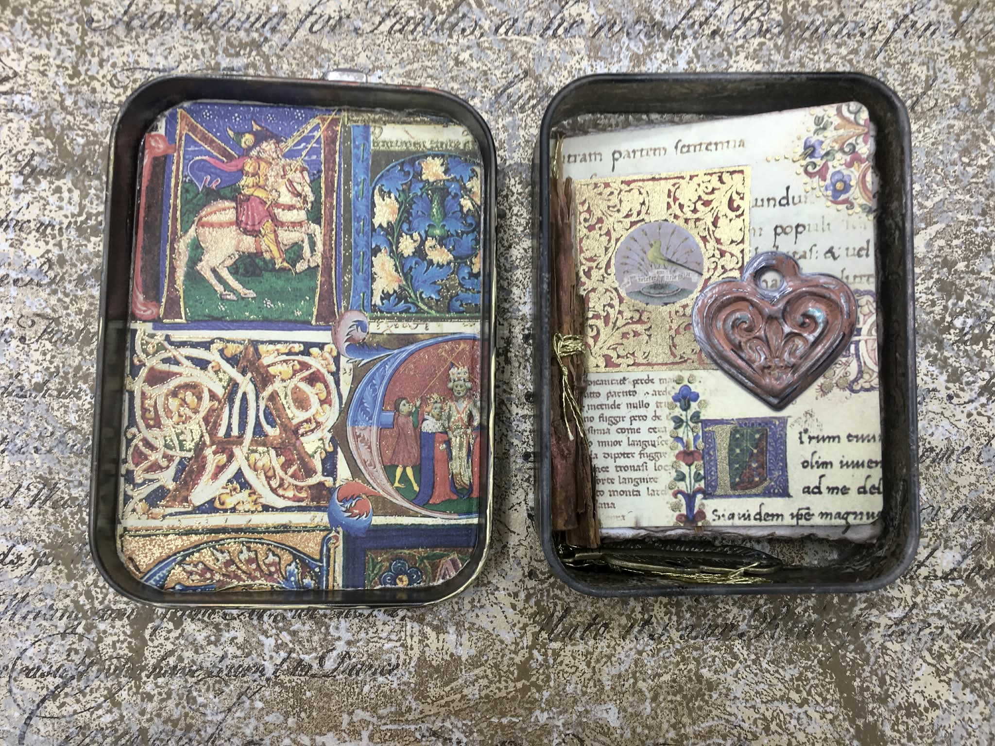 “Lady of the Illuminated Kingdom” — Medieval Altered Tin Shrine with Hand-Crafted Mini Book