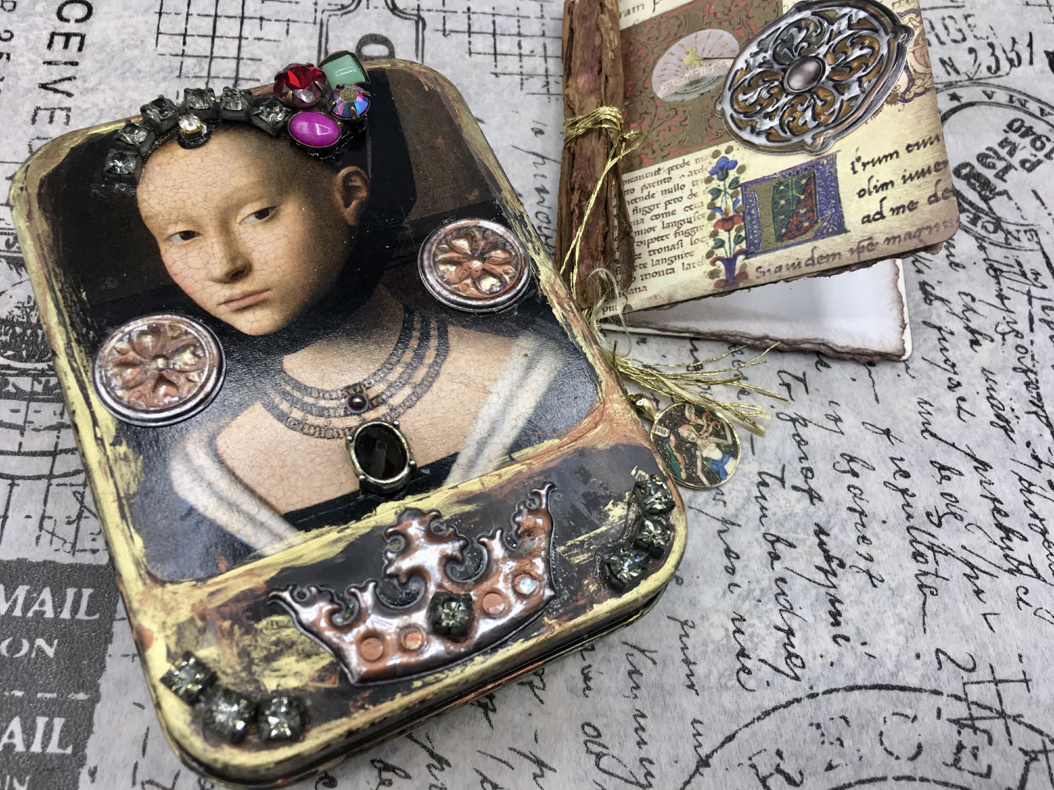 “Medieval Prayer Box – Illuminated Mini Reliquary Tin with Handmade Prayer Book”